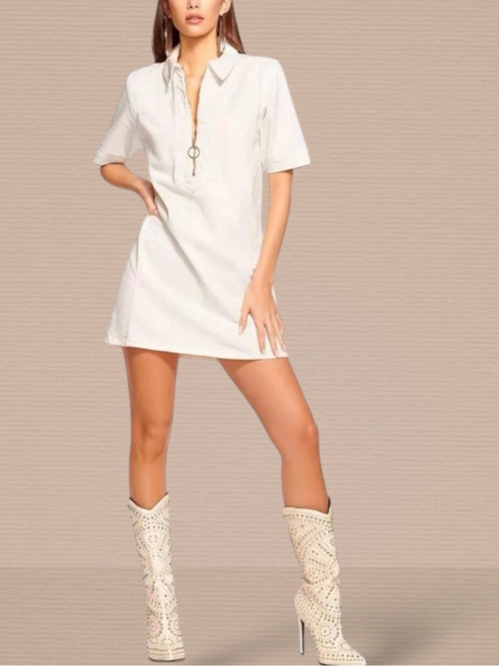 Ramy Brook Tunechi White Denim Zip Front Mini Dress NWT